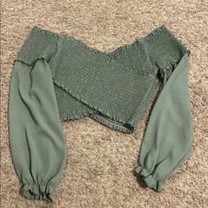 Green smocked cross top